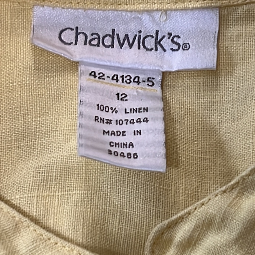 Chadwick’s 100% Linen Yellow Button Down Long Sleeve Shirt - Picture 3 of 4